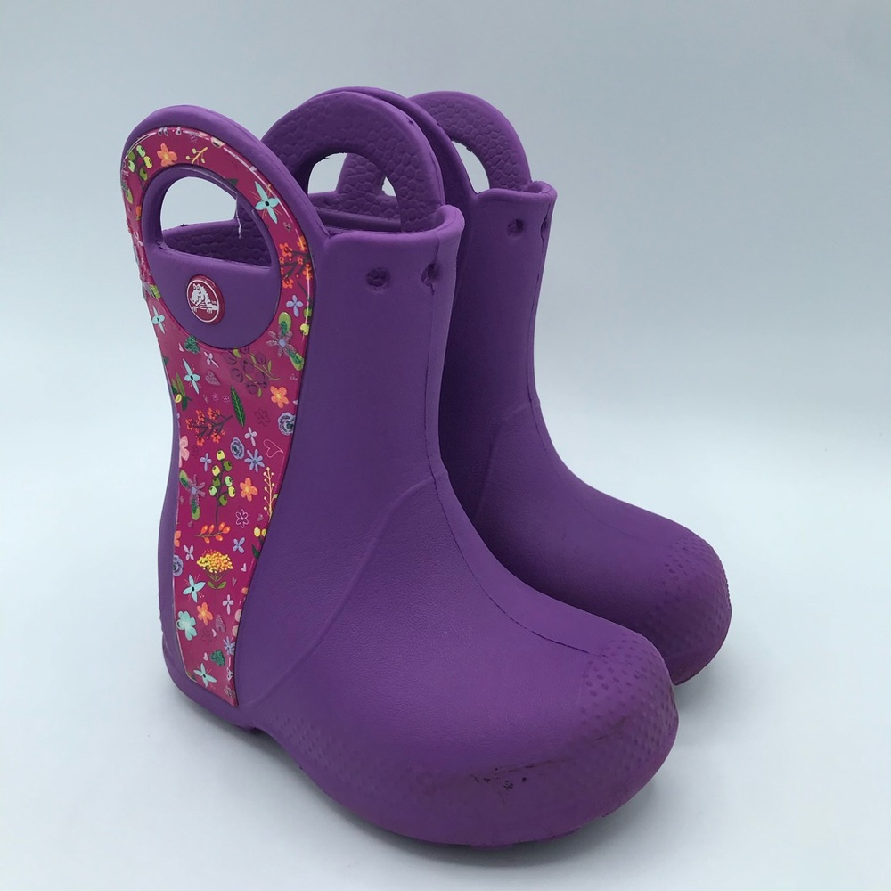 CROCS Handle It Purple Floral Kid's Toddler Girls Rain Boot Size C7